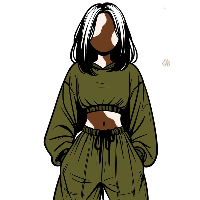 realistic girl faceless with baggy pants and a crop top