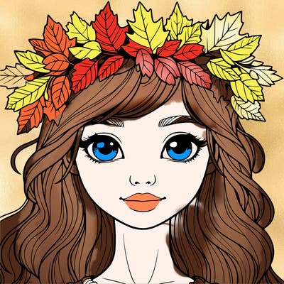 realistic girl with fall leaf crown
