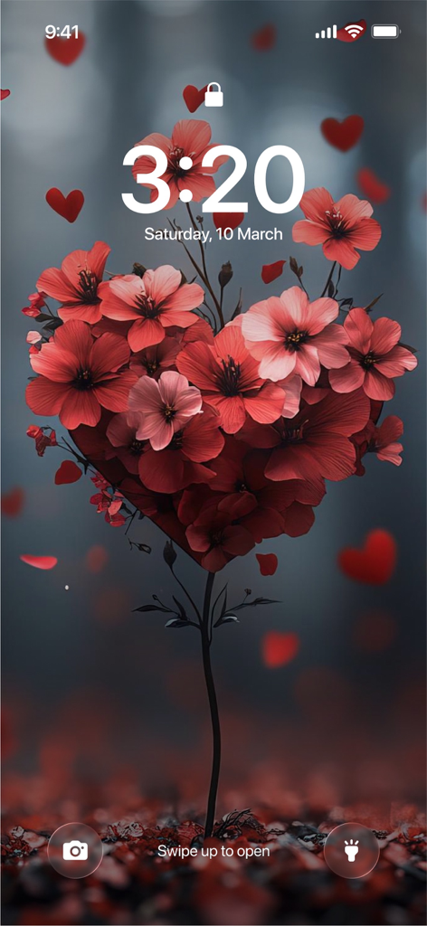 Silly Smiles Live Wallpapers - Aesthetic red heart-shaped flower live wallpaper on an iPhone lock screen