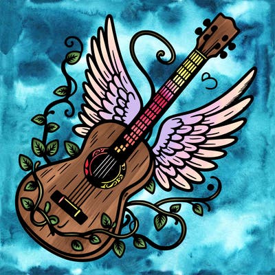 guitar with vines and angle wings