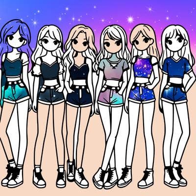 a group of girls wearing crop tops and shorts