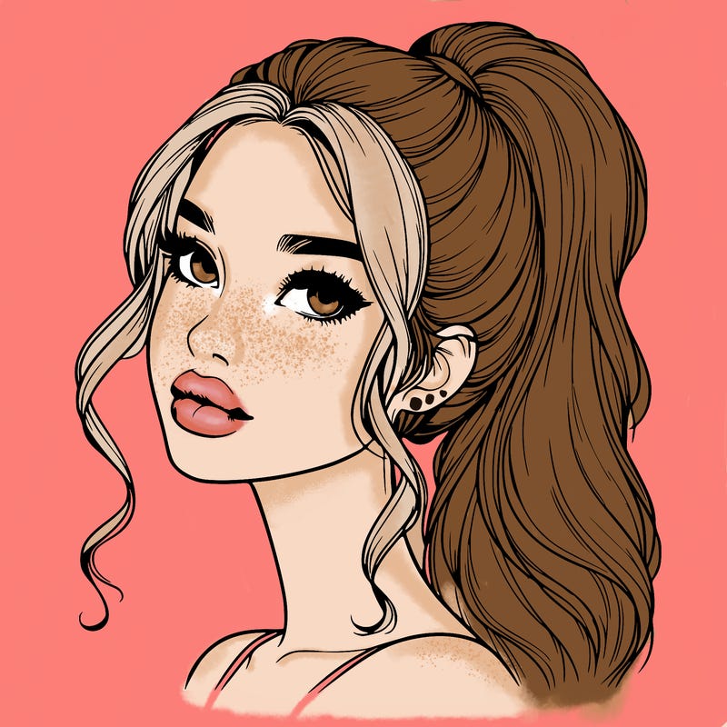realistic girl with a ponytail on her hair and lips