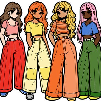 girls with wide pants and a croc top