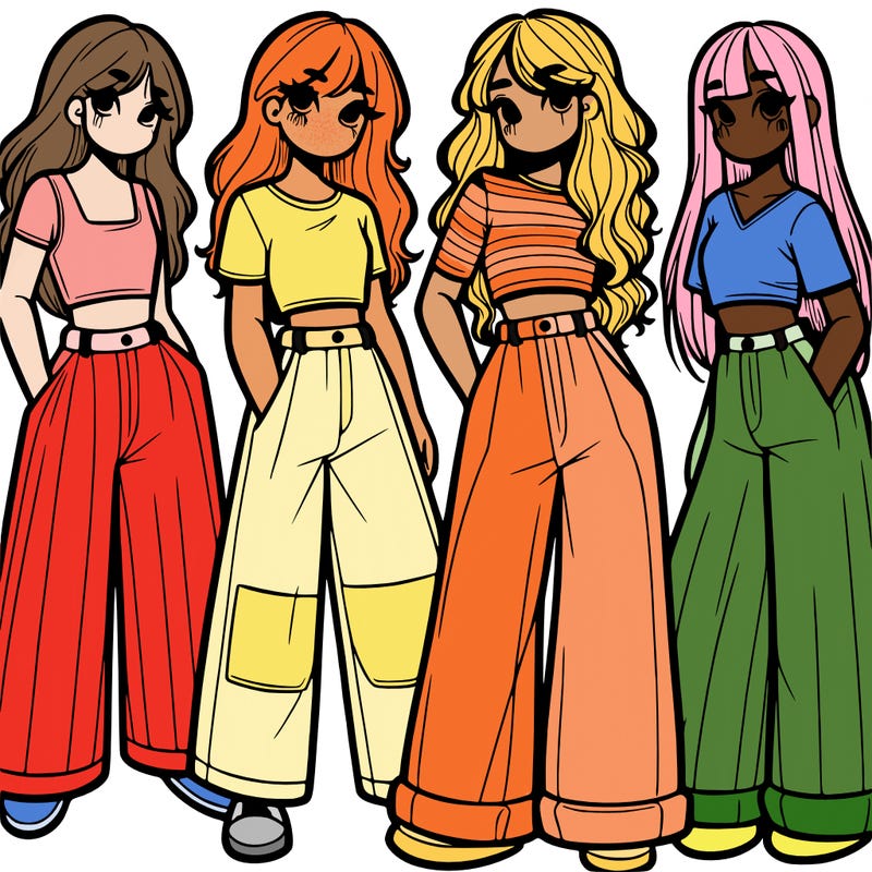 girls with wide pants and a croc top