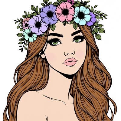 realistic woman with flowers crown