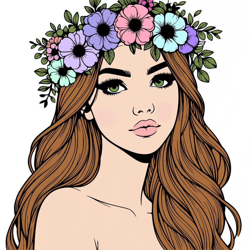 realistic woman with flowers crown