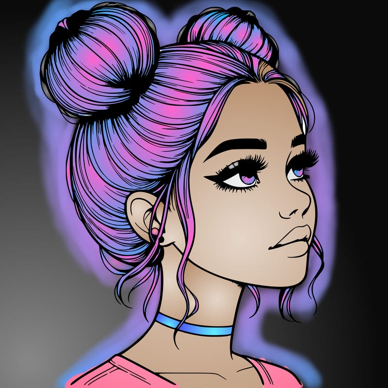 realistic girl with buns on the top of her head
