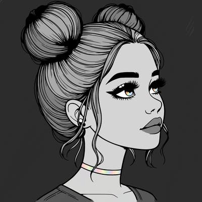 realistic girl with buns on the top of her head