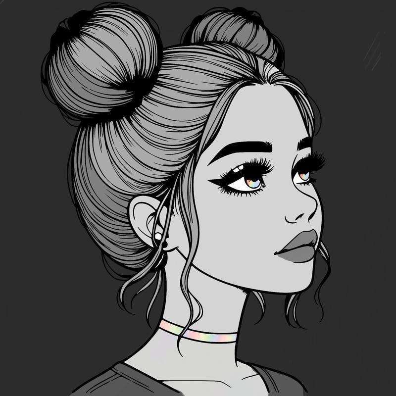 realistic girl with buns on the top of her head