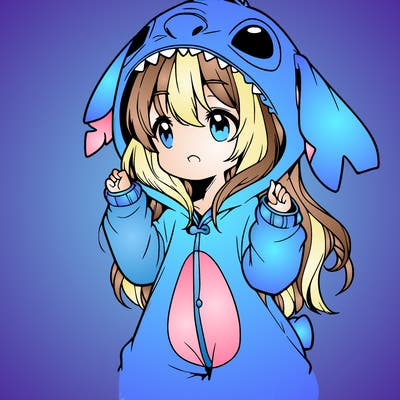 anime girl in a stitch onsie