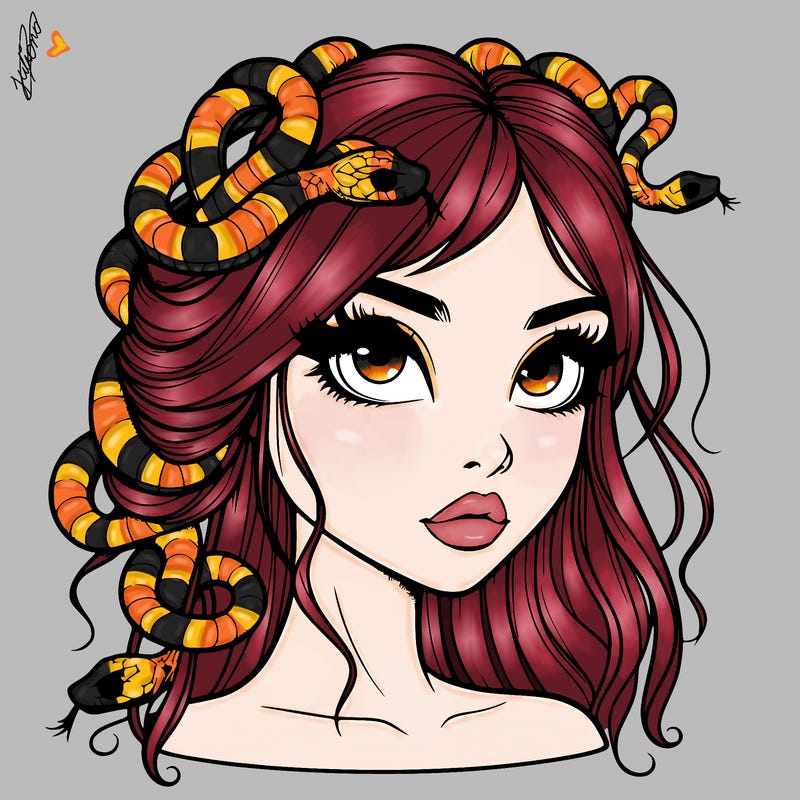 realistic girl with snakes in hair