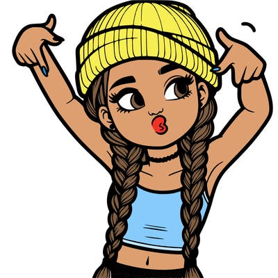 realistic teenage girl with braids and a beanie and crop top doing 🫶🏼
