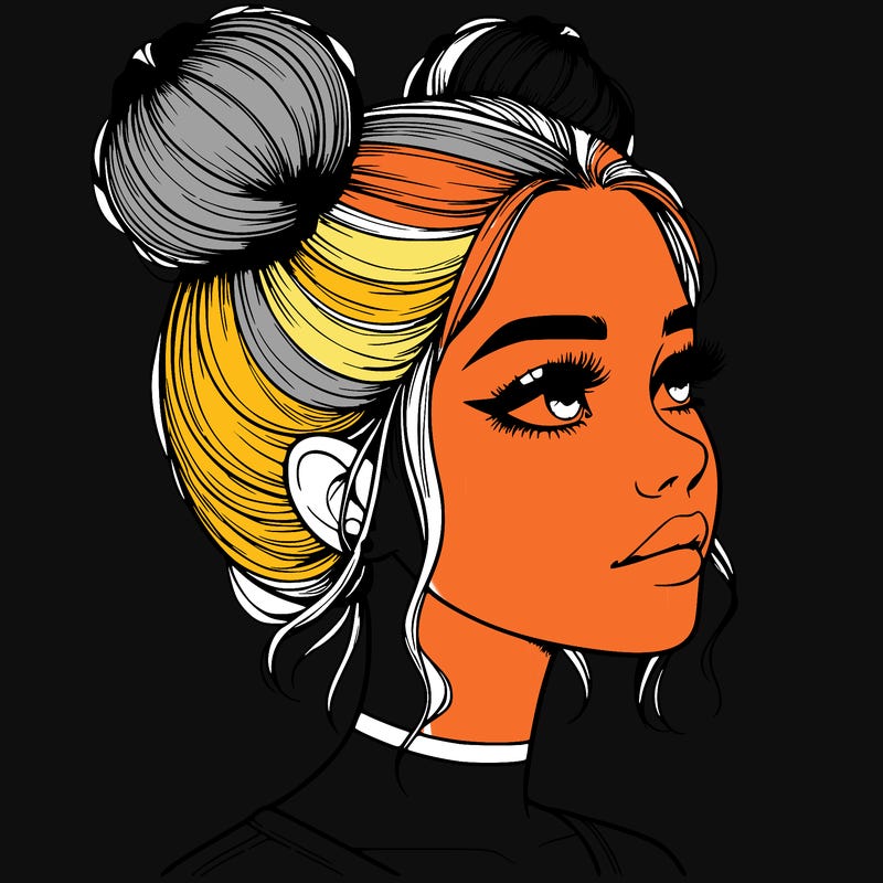 realistic girl with buns on the top of her head