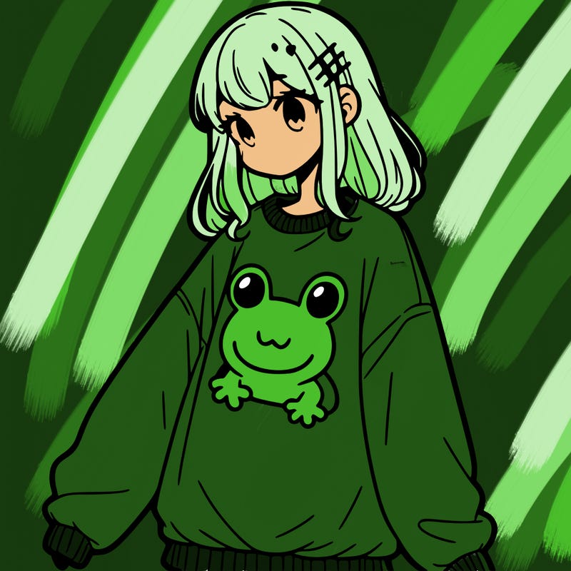 girl wearing frogging sweatshirt