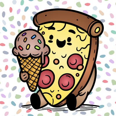 pizza enjoying ice cream