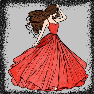 realistic woman with dress flowing in the wind