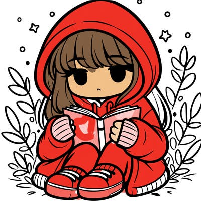 girl in oversized hoodie reading a book