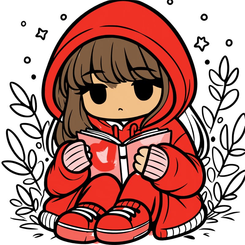 girl in oversized hoodie reading a book
