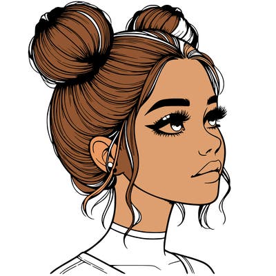 realistic girl with buns on the top of her head