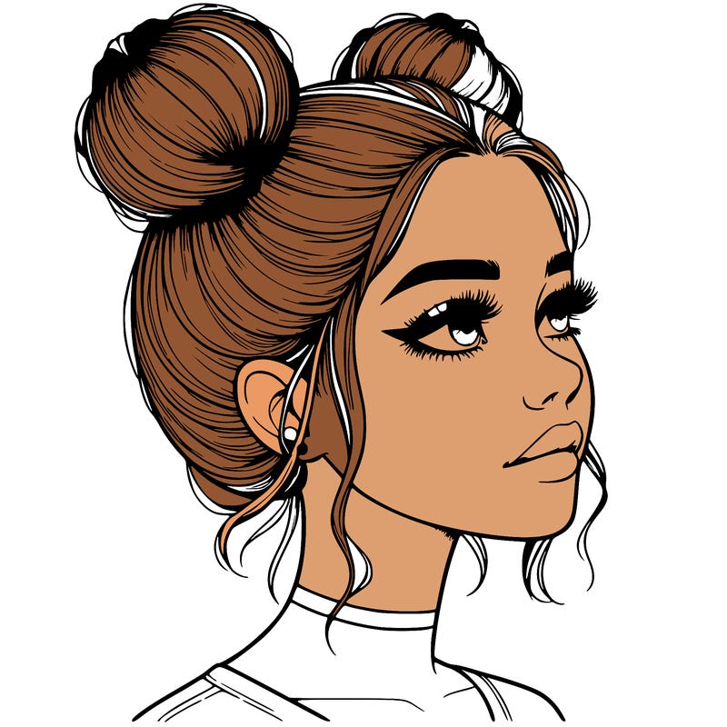 realistic girl with buns on the top of her head