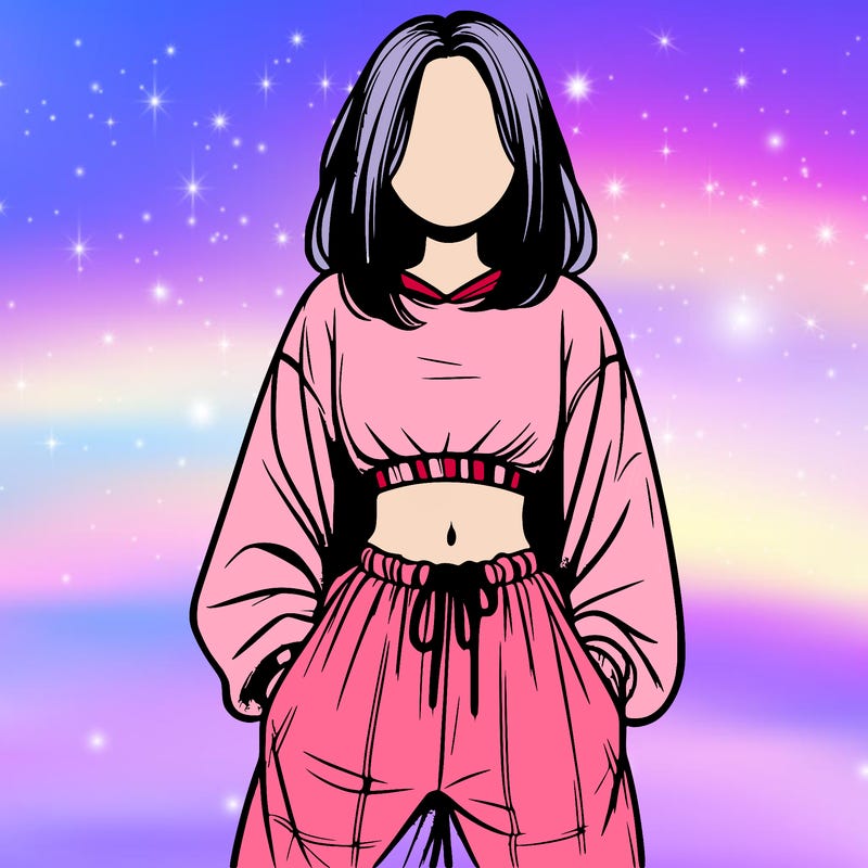 realistic girl faceless with baggy pants and a crop top