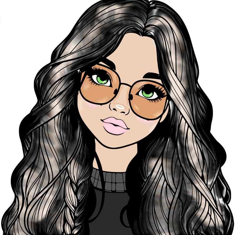 girl with long hair and freckles and glasses realistic