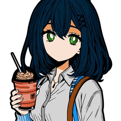 manga character female with starbucks