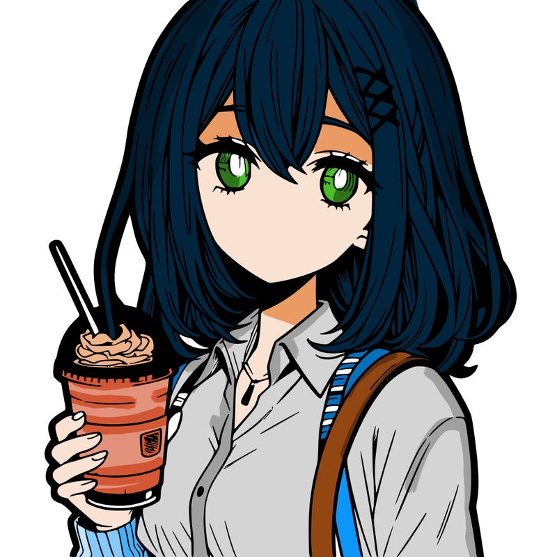 manga character female with starbucks