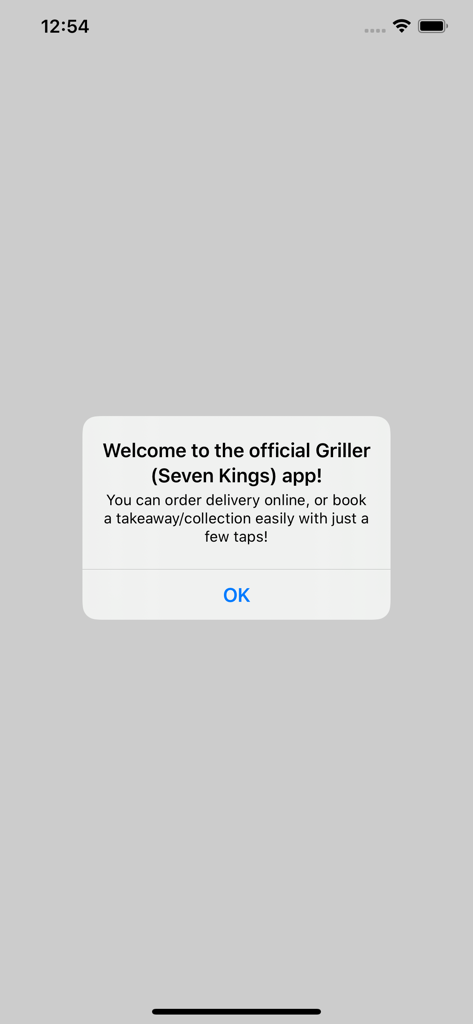 Griller (Seven Kings) - Welcome screen for the Griller Seven Kings mobile app showing delivery and takeaway options