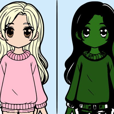 a girl and the picture is split in half and both are side by side