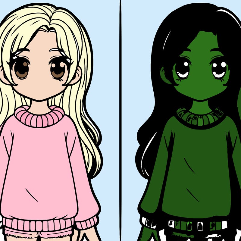 a girl and the picture is split in half and both are side by side