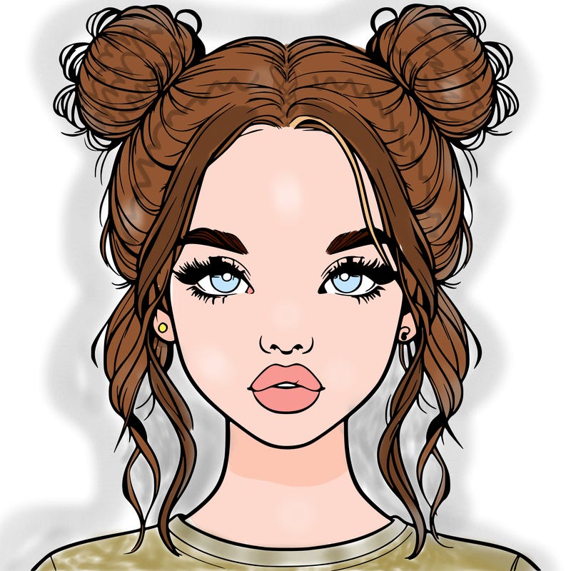 realistic girl with two buns in hair and lips