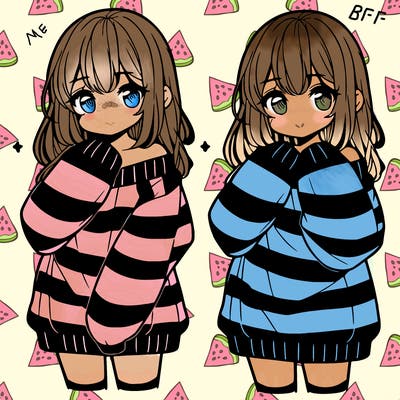 anime girl in a striped oversized sweater