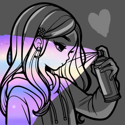 a realistic girl spray painting