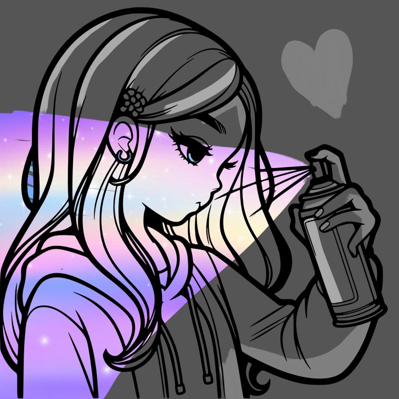 a realistic girl spray painting