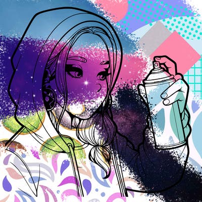 a realistic girl, spray painting