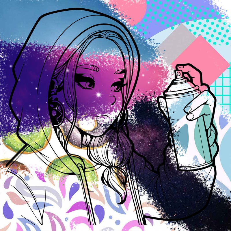 a realistic girl, spray painting