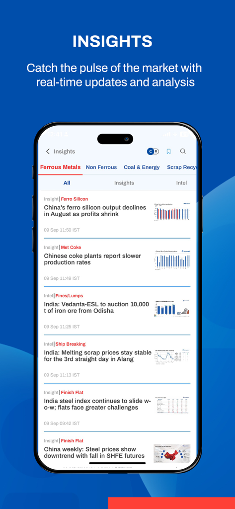 BigMint - BigMint mobile app interface displaying real-time commodity market insights and industrial news updates