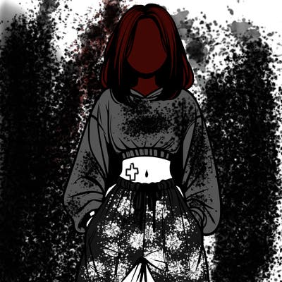 realistic girl faceless with baggy pants and a crop top