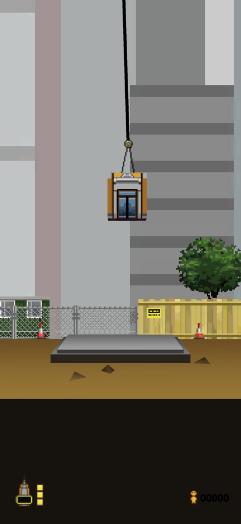 A building block hanging from a crane over a construction site foundation in the City Bloxx puzzle game