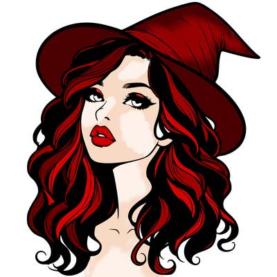 realistic witch girl with wavy hair and lips