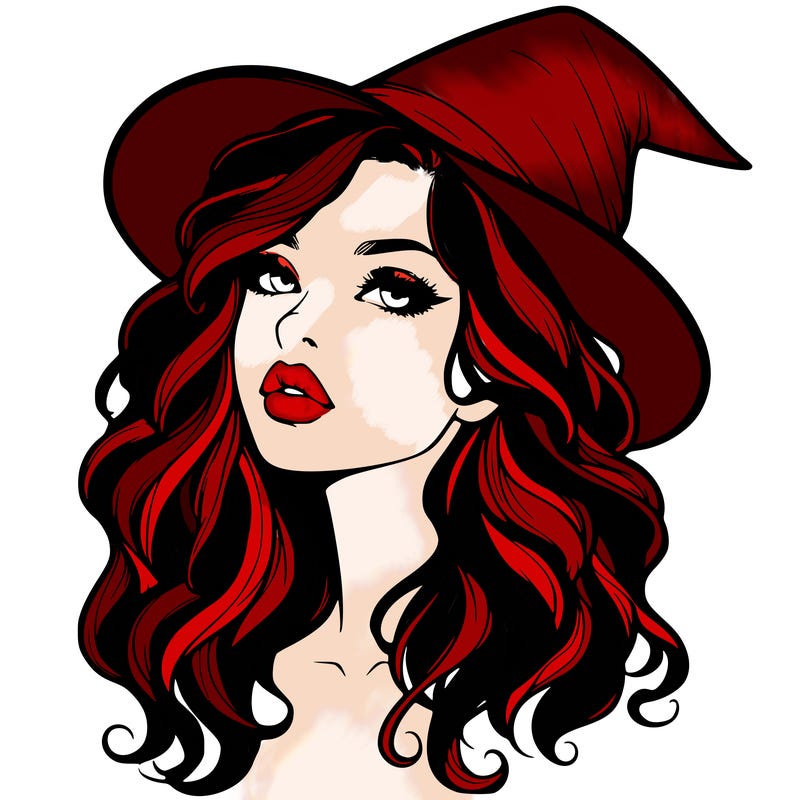 realistic witch girl with wavy hair and lips