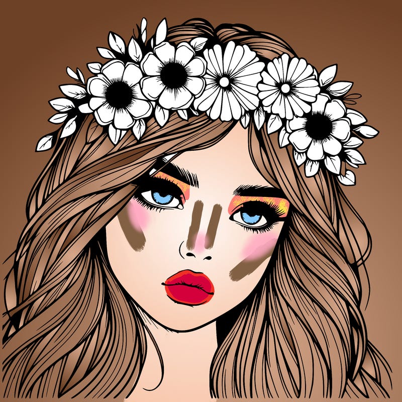 realistic girl with flowers crown