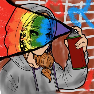 a realistic girl, spray painting