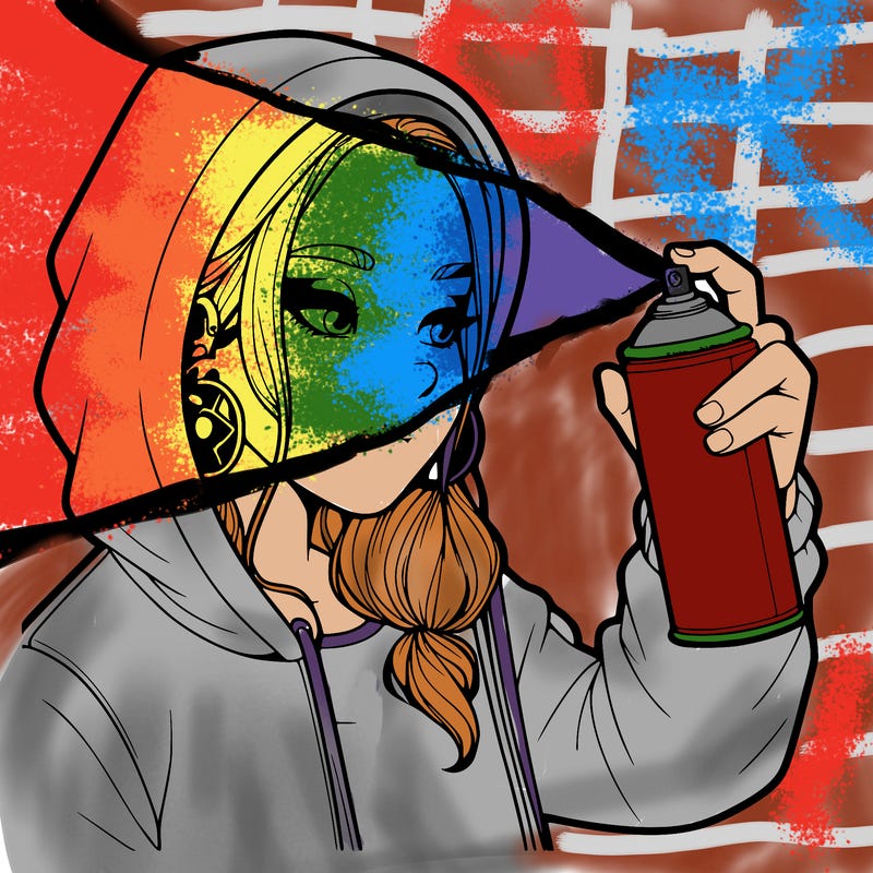 a realistic girl, spray painting