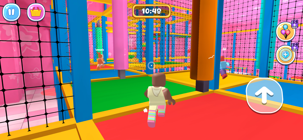 World of Parkour: Factory Run - A character running through a colorful 3D indoor obstacle course in World of Parkour Factory Run