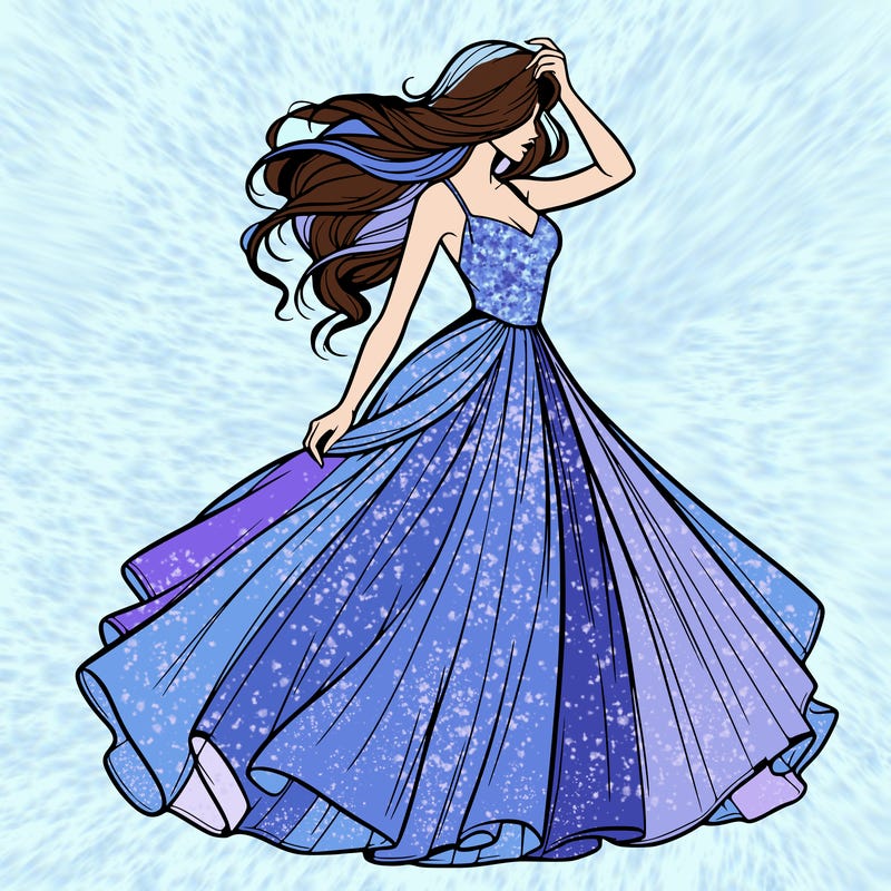 realistic woman with dress flowing in the wind
