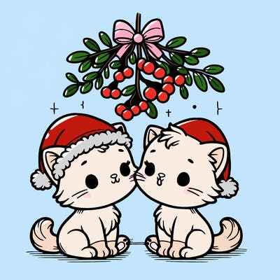 christmas kittens under mistletoe