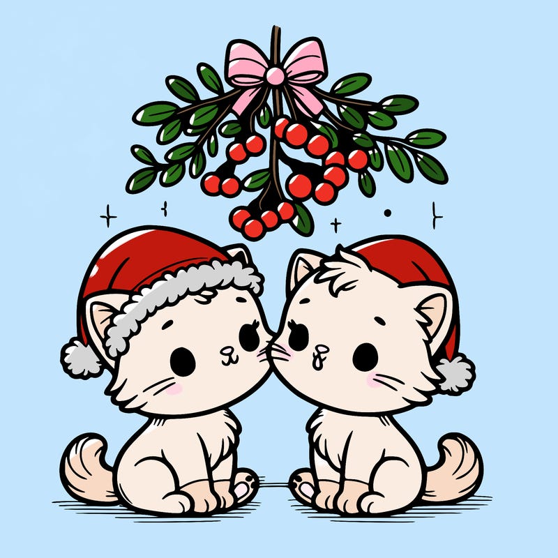 christmas kittens under mistletoe