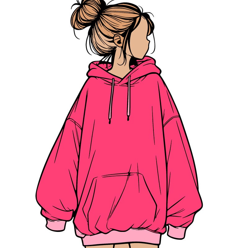 realistic girl with a oversized sweatshirt on and a bun